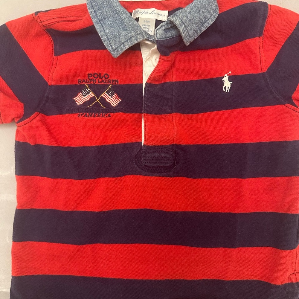 Ralph Lauren Kids Red and Blue Striped Polo Shirt